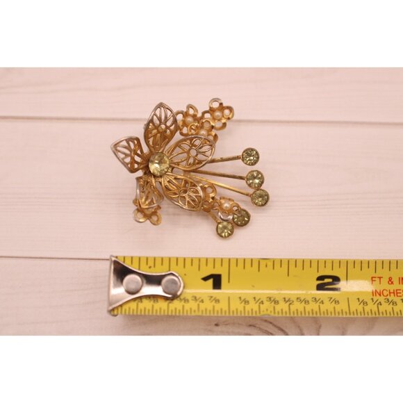 Peridot and Pearl Flower Floral Pin Brooch Lapel Hat Elegant Jewelry Vintage - Picture 12 of 12